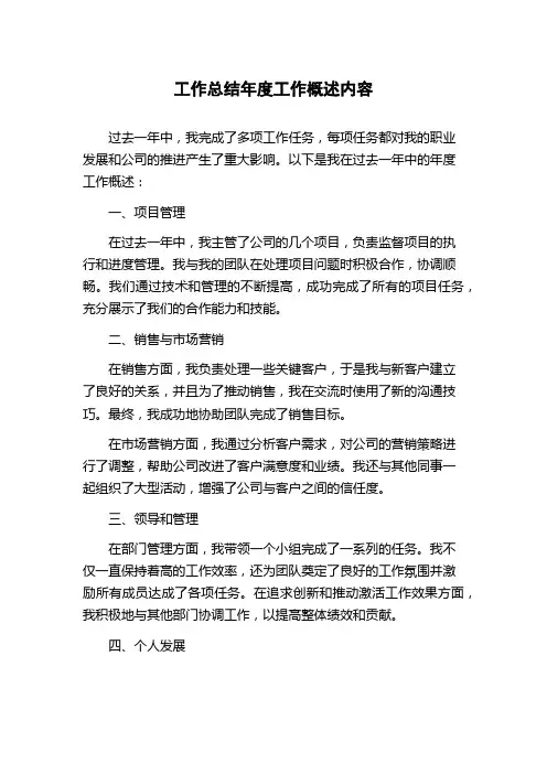 工作总结年度工作概述内容