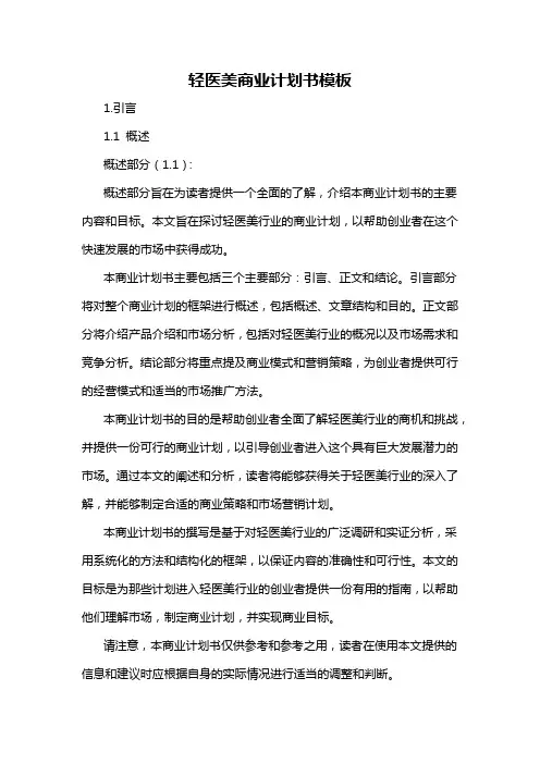 轻医美商业计划书模板