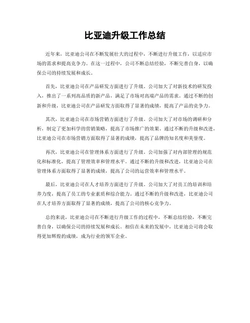 比亚迪升级工作总结