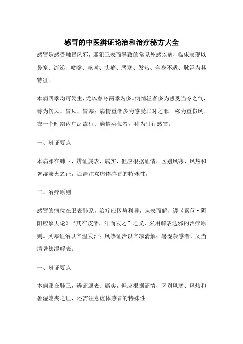 感冒的中医辨证和治疗秘方大全