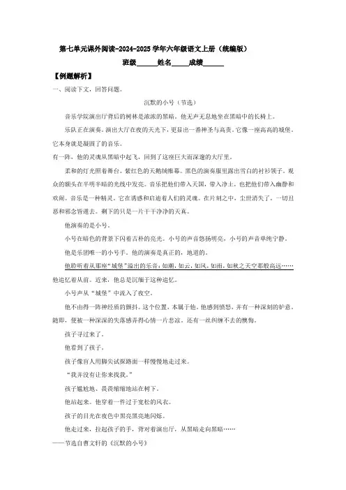 第七单元课外阅读-2024-2025学年六年级语文上册期末复习(统编版)