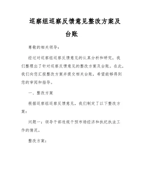 巡察组巡察反馈意见整改方案及台账