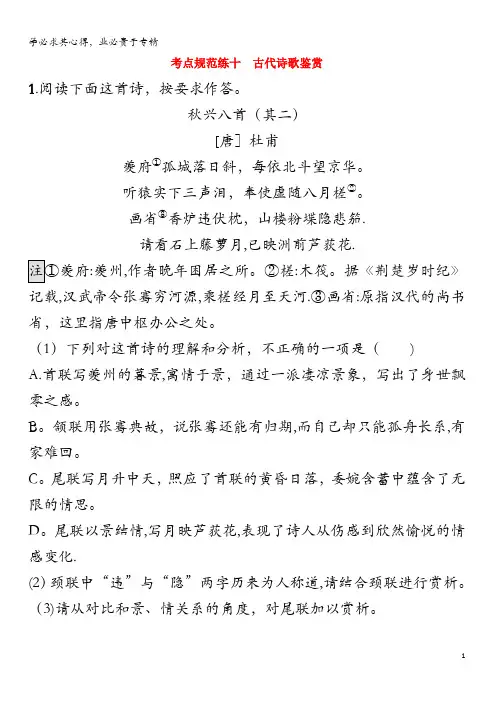 2020届高考语文一轮复习考点规范练十古代诗歌鉴赏(含解析)