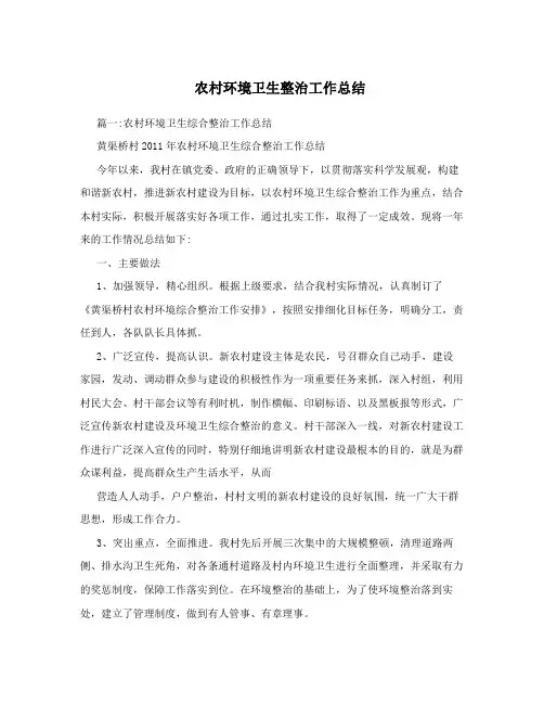 农村环境卫生整治工作总结
