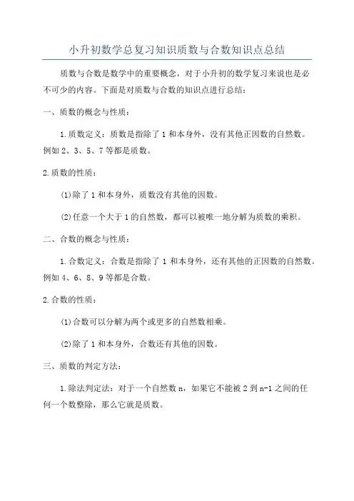 小升初数学总复习知识质数与合数知识点总结