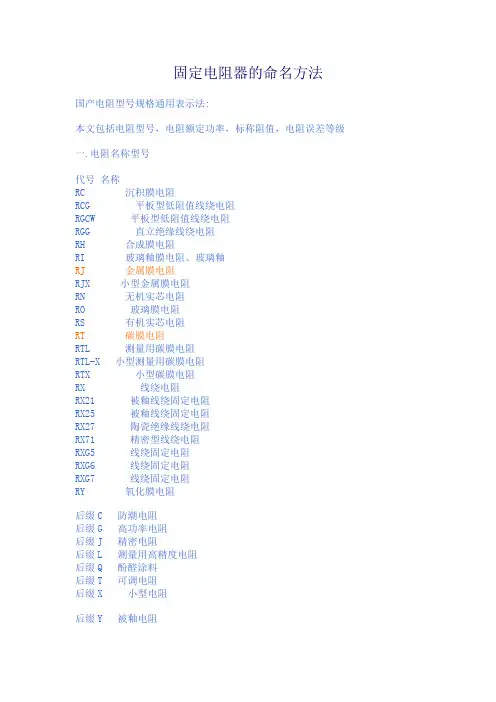 电阻器的命名方法
