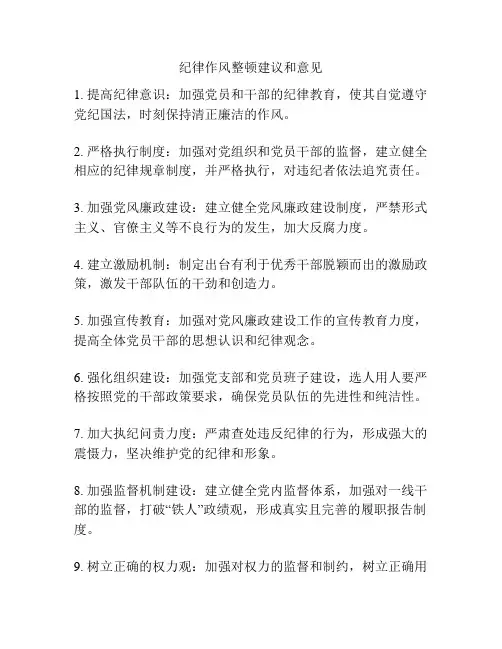 纪律作风整顿建议和意见