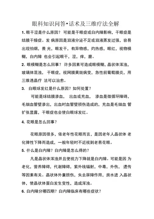 眼科知识问答话术及三维疗法全解