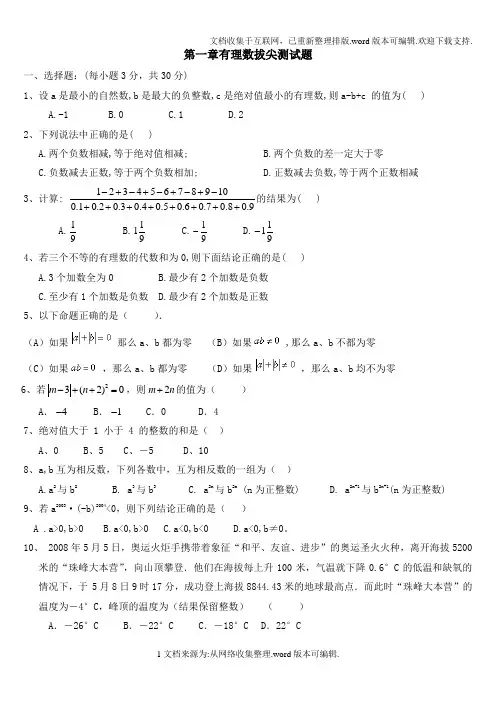 2020初一数学上-有理数拔高测试题