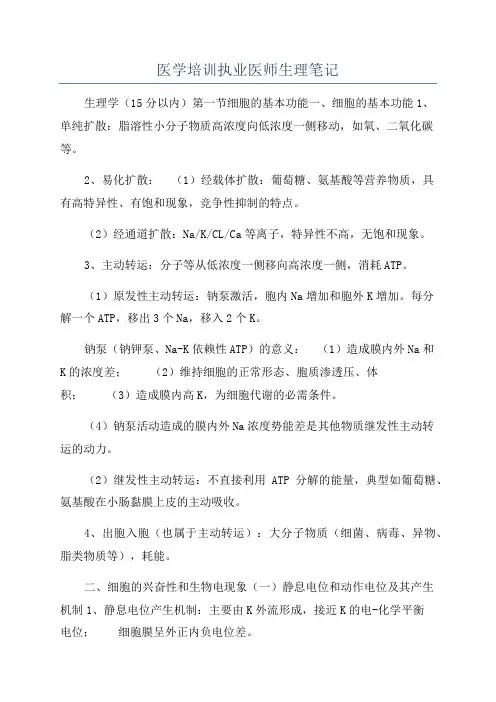 医学培训执业医师生理笔记