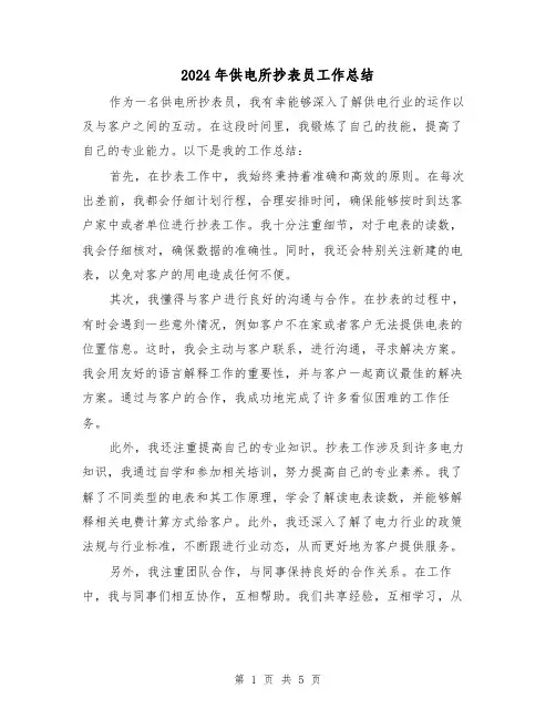 2024年供电所抄表员工作总结（二篇）