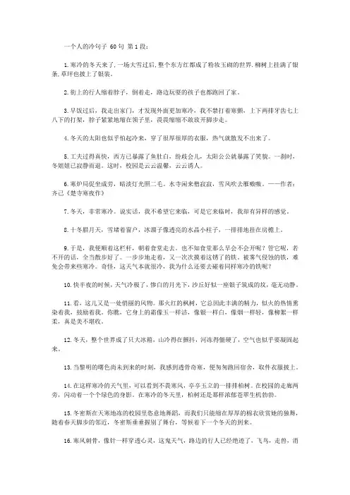一个人的冷句子 60句