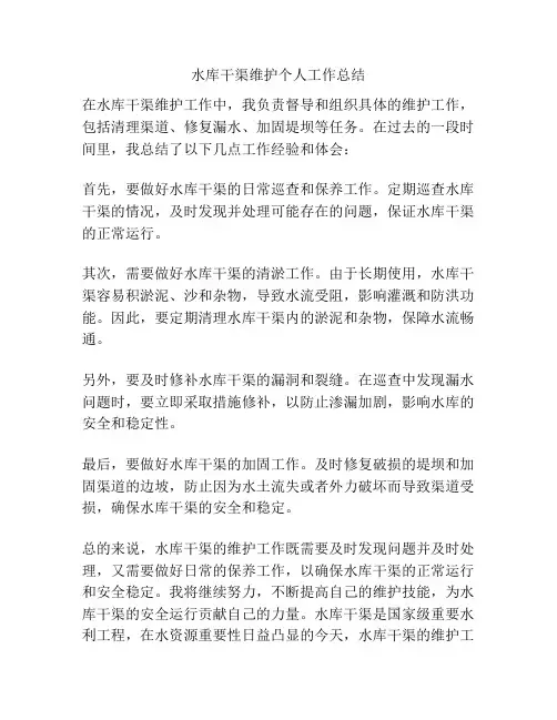 水库干渠维护个人工作总结