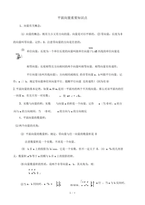 (完整版)平面向量重要基础知识点