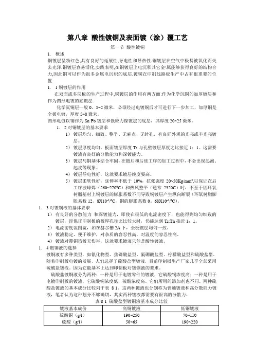 第八章 酸性镀铜及表面镀(涂)覆工艺