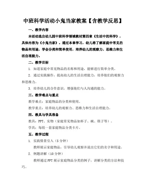 中班科学活动小鬼当家教案【含教学反思】