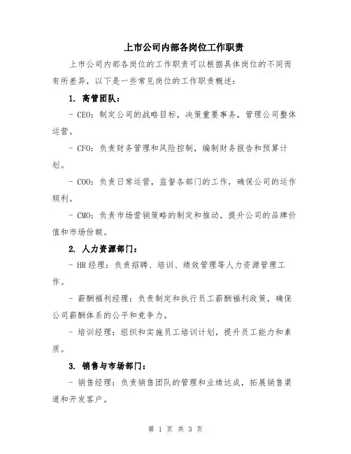 上市公司内部各岗位工作职责