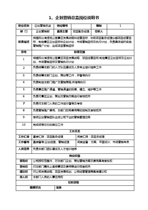 2企划营销部岗位说明书