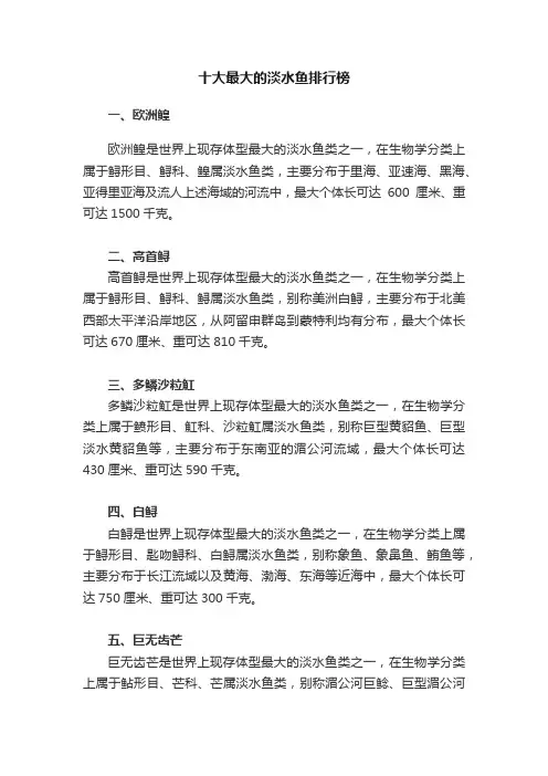 十大最大的淡水鱼排行榜
