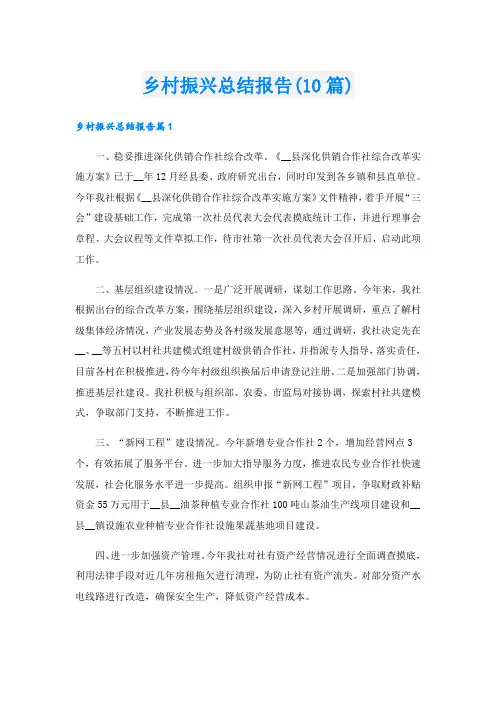 乡村振兴总结报告(10篇)