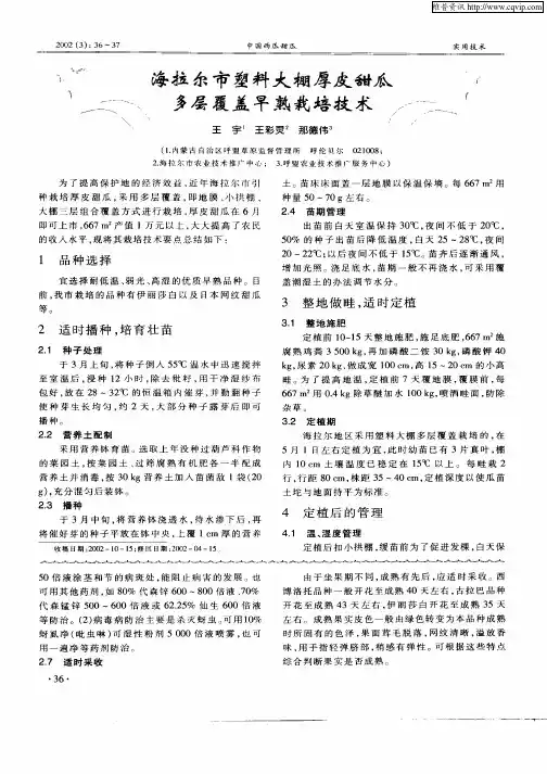 海拉尔市塑料大棚厚皮甜瓜多层覆盖早熟栽培技术
