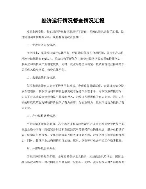 经济运行情况督查情况汇报
