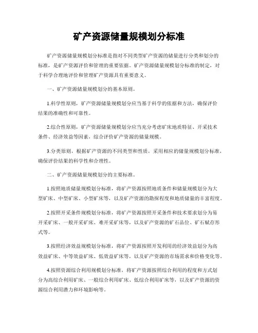 矿产资源储量规模划分标准