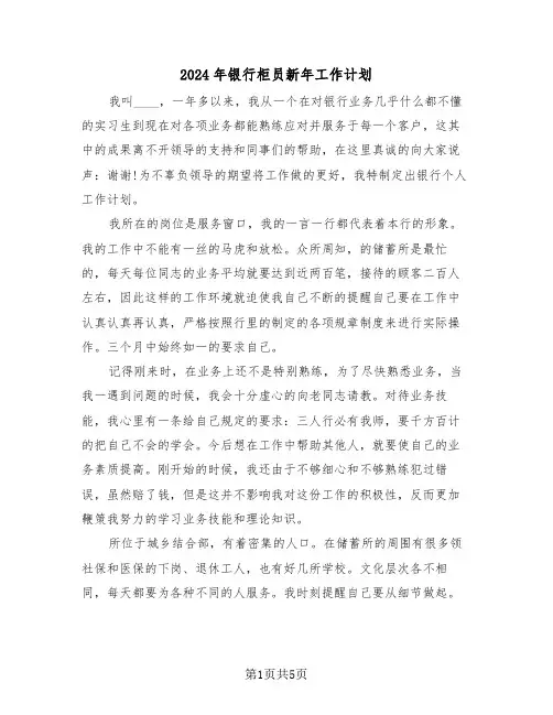2024年银行柜员新年工作计划（2篇）