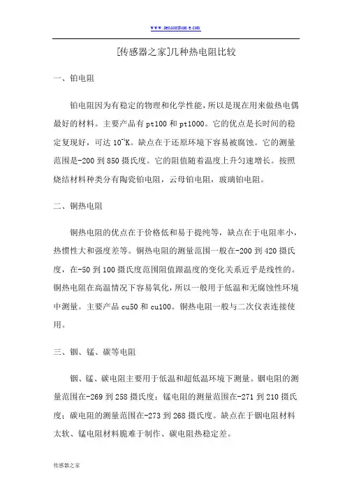 [传感器之家]几种热电阻比较.doc