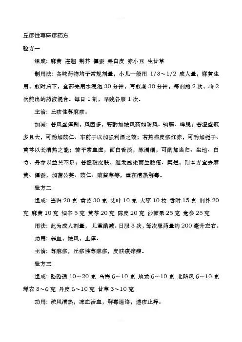 丘疹性荨麻疹药方
