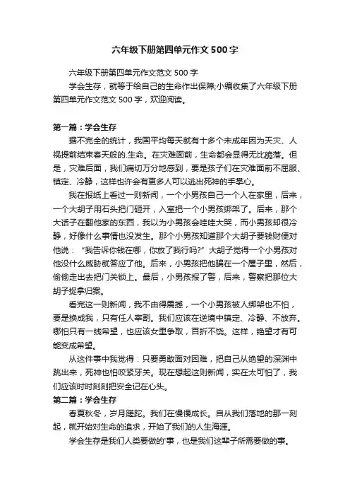六年级下册第四单元作文范文500字