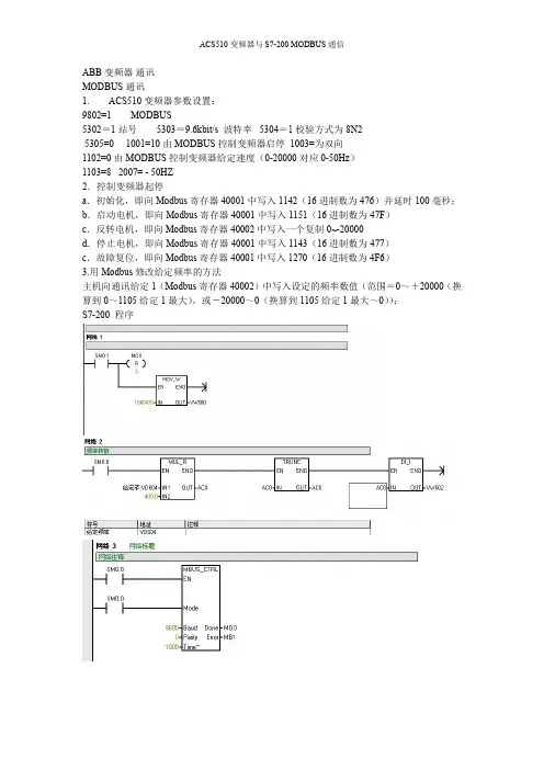 ACS510变频器与S7-200 MODBUS通信