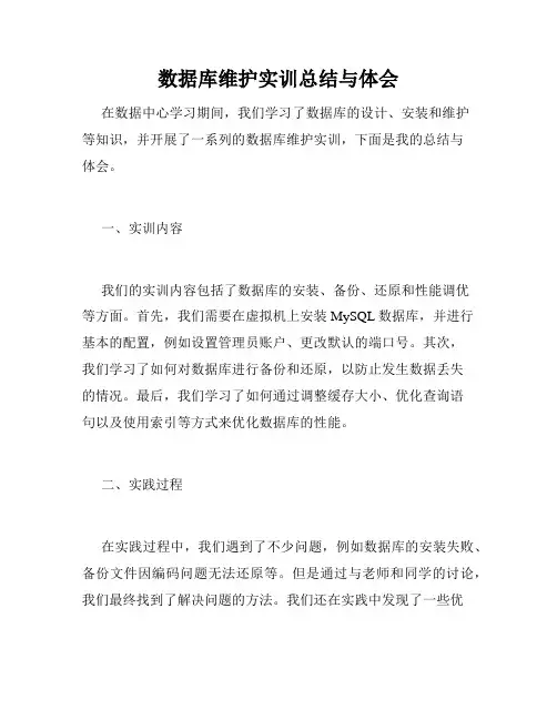 数据库维护实训总结与体会