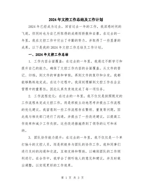 2024年文控工作总结及工作计划