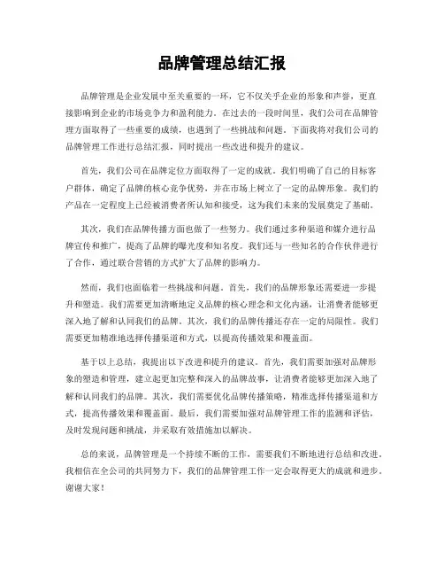 品牌管理总结汇报