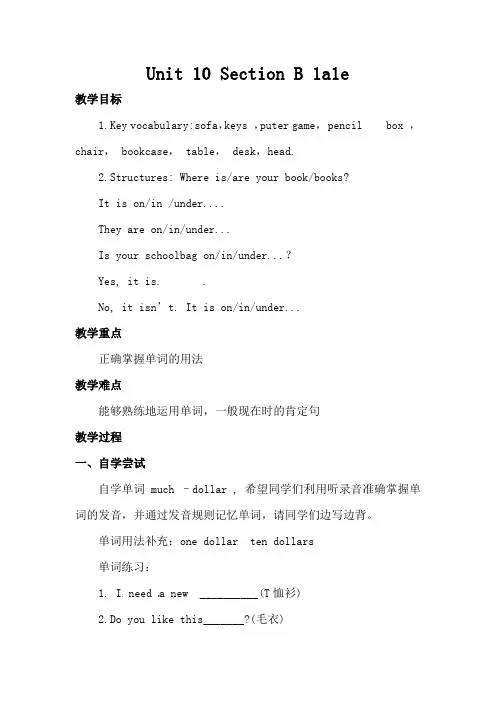 Unit10SectionB1a-1e教案(五四制)英语六年级上年级上册