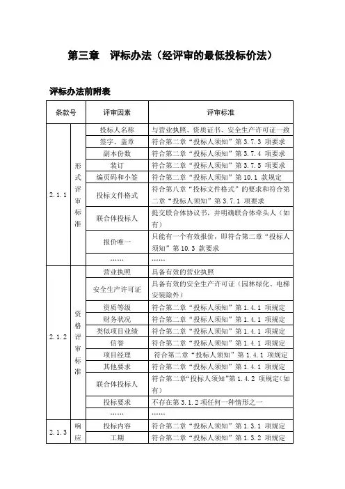 第三章 评标办法(经评审的最低投标价法)