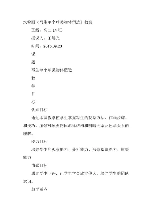 高中美术《明快洒脱 俊朗多姿-水粉画》20王晨光教案名师一等奖教学设计