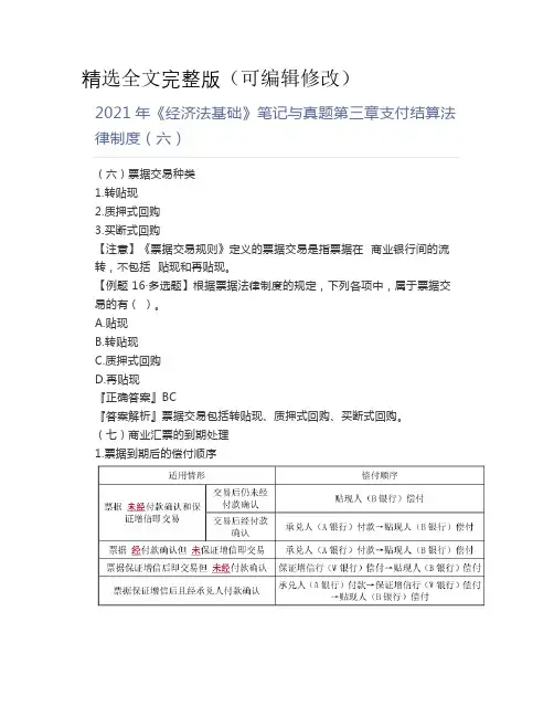 2021年《经济法基础》笔记与真题第三章支付结算法律制度(六)精选全文