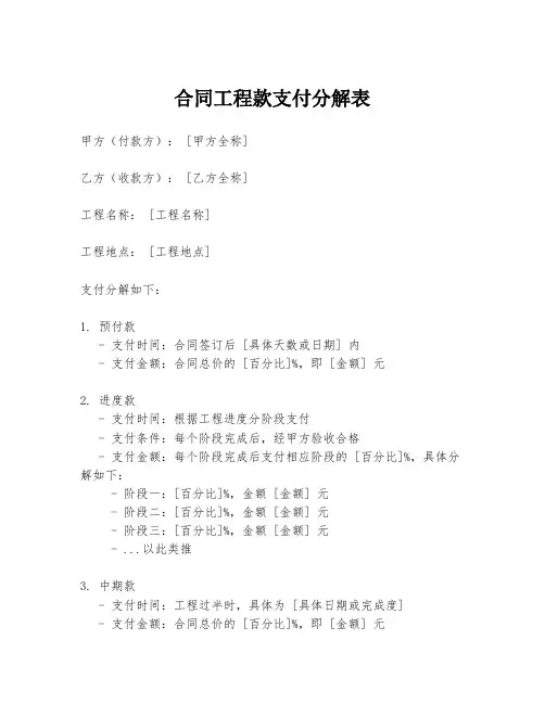 合同工程款支付分解表
