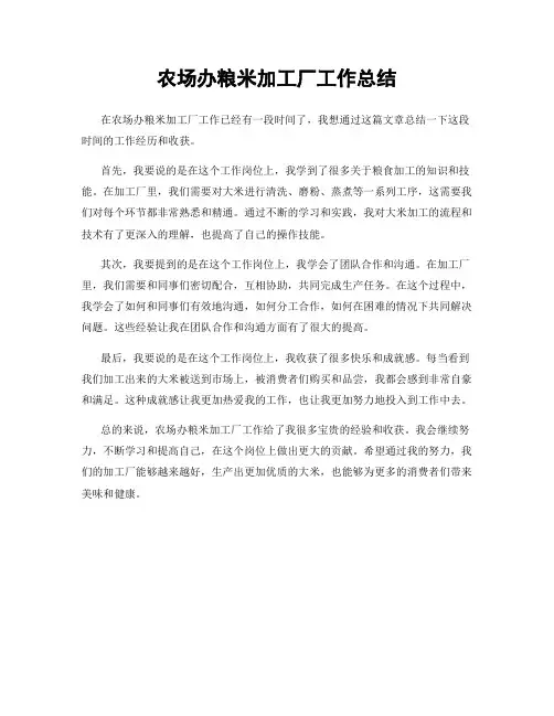 农场办粮米加工厂工作总结