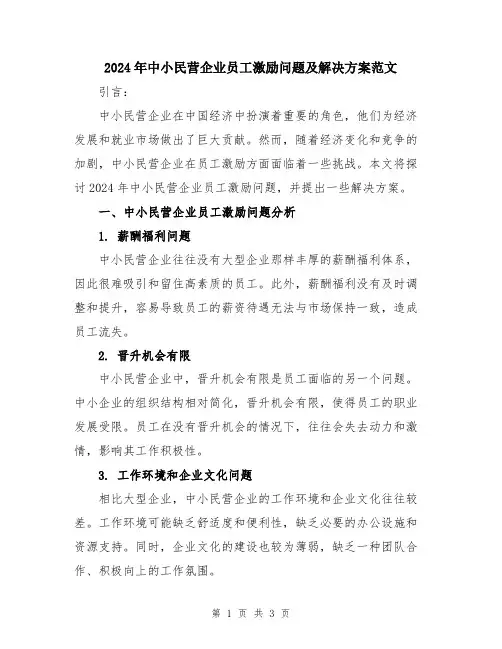 2024年中小民营企业员工激励问题及解决方案范文