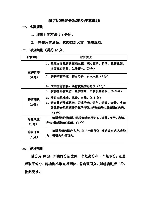 演讲比赛评分标准
