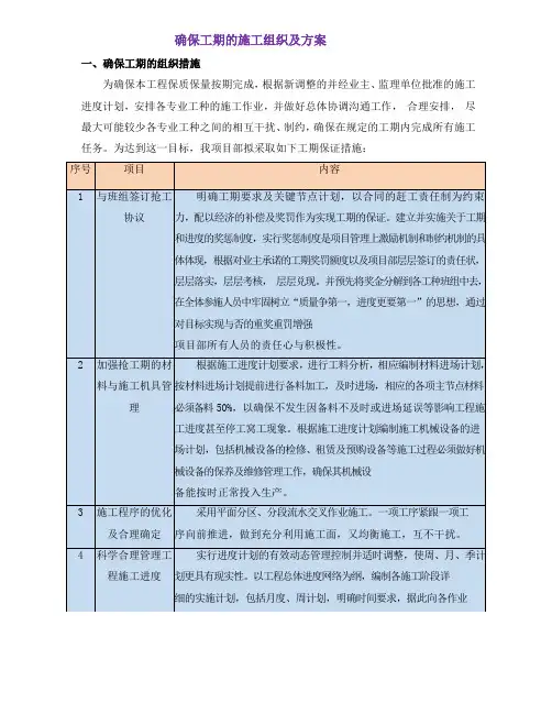 确保工期的施工组织及方案