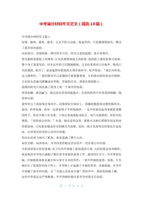 中考满分材料作文范文(精选10篇)