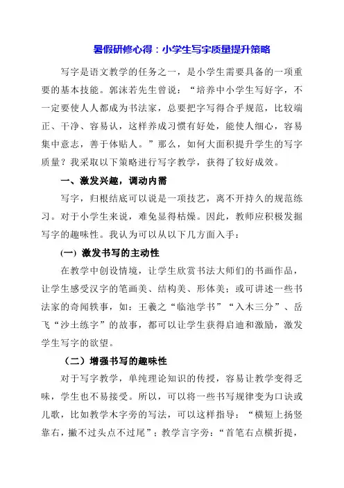 2024年暑假研修心得：小学生写字质量提升策略