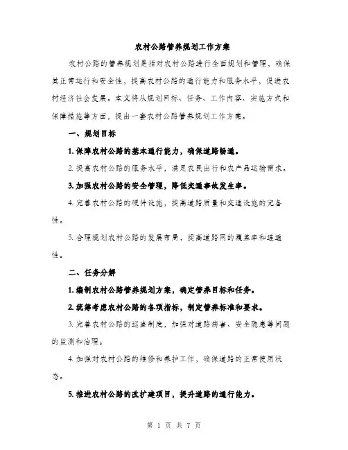 农村公路管养规划工作方案（2篇）
