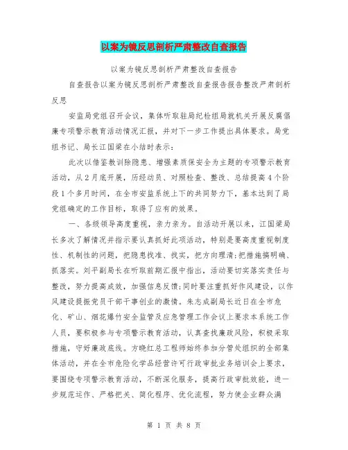以案为镜反思剖析严肃整改自查报告