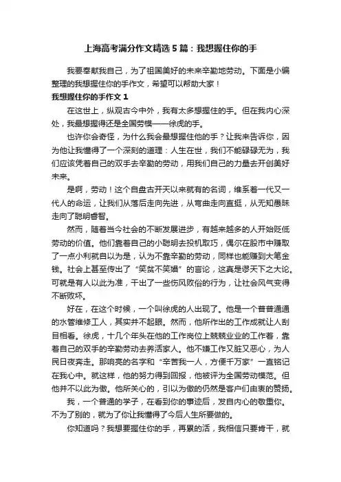 上海高考满分作文精选5篇：我想握住你的手