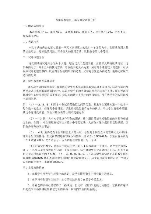 四年级数学试卷分析